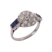 A 1960s diamond and sapphire bombé dress ring