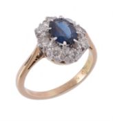 A sapphire and diamond cluster ring