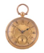 Unsigned, 18 carat gold open face pocket watch