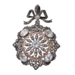 A 19th century French rock crystal, peridot and pyrite flower pendant