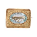A mid 19th century Continental aquamarine brooch
