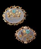 A mid Victorian chalcedony and gem set foliate brooch