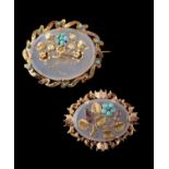 A mid Victorian chalcedony and gem set foliate brooch