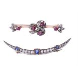 A late Victorian ruby and diamond bar brooch