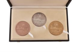 Great Western Railway, 150th Anniversary 1985, set of three large medals in 9ct gold, silver and bro