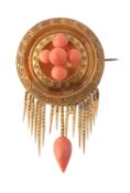 Y A mid Victorian gold and coral brooch