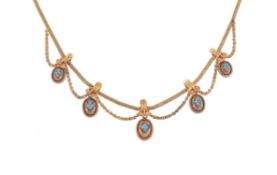 A mid Victorian gold and turquoise drop necklace