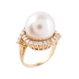 A South Sea cultured pearl and diamond ring