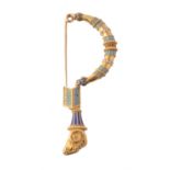 Y A mid 19th century gold and enamel Etruscan Revival fibula brooch
