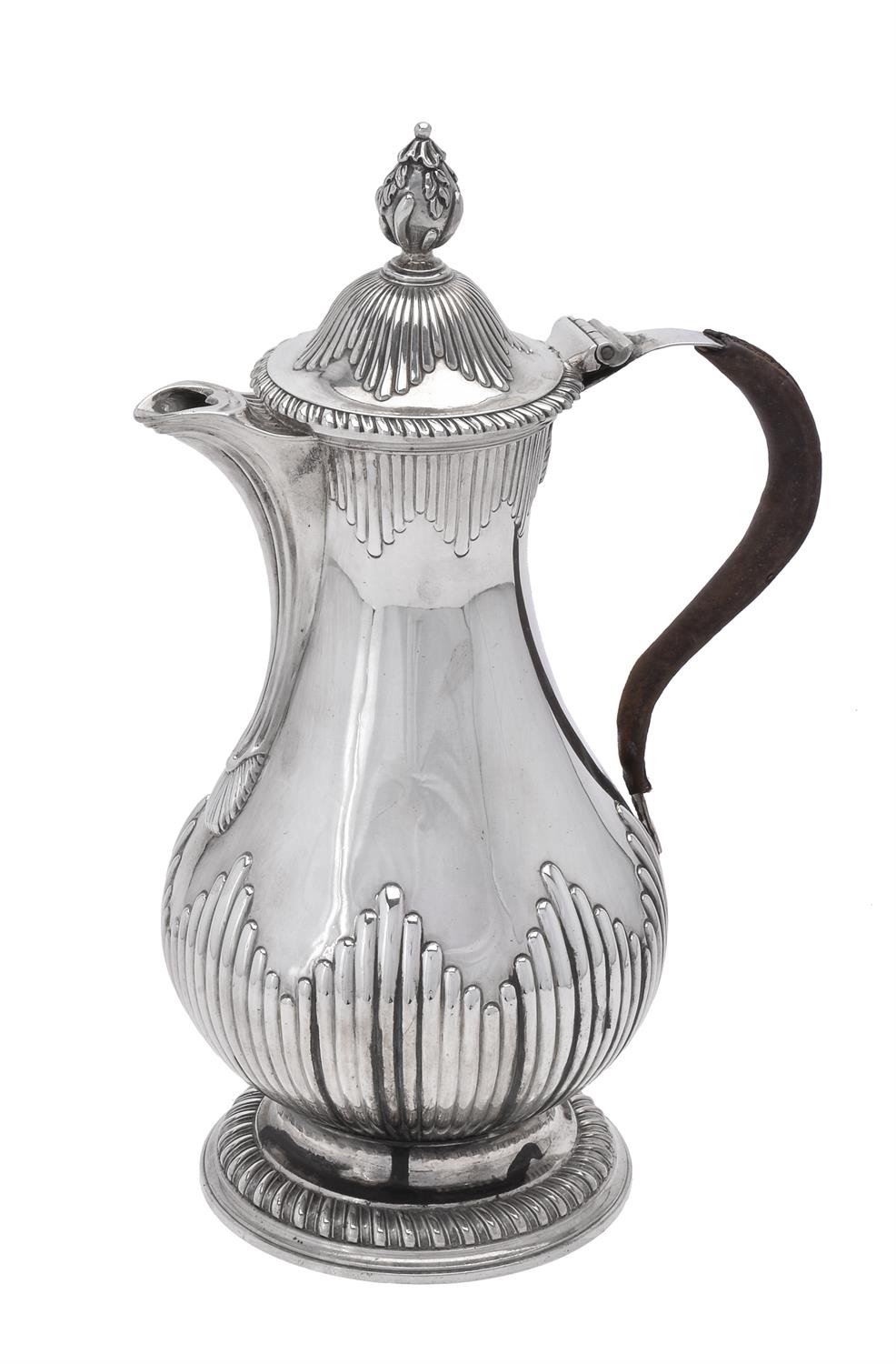 A George III silver baluster reeded coffee pot by Daniel Smith & Robert Sharp