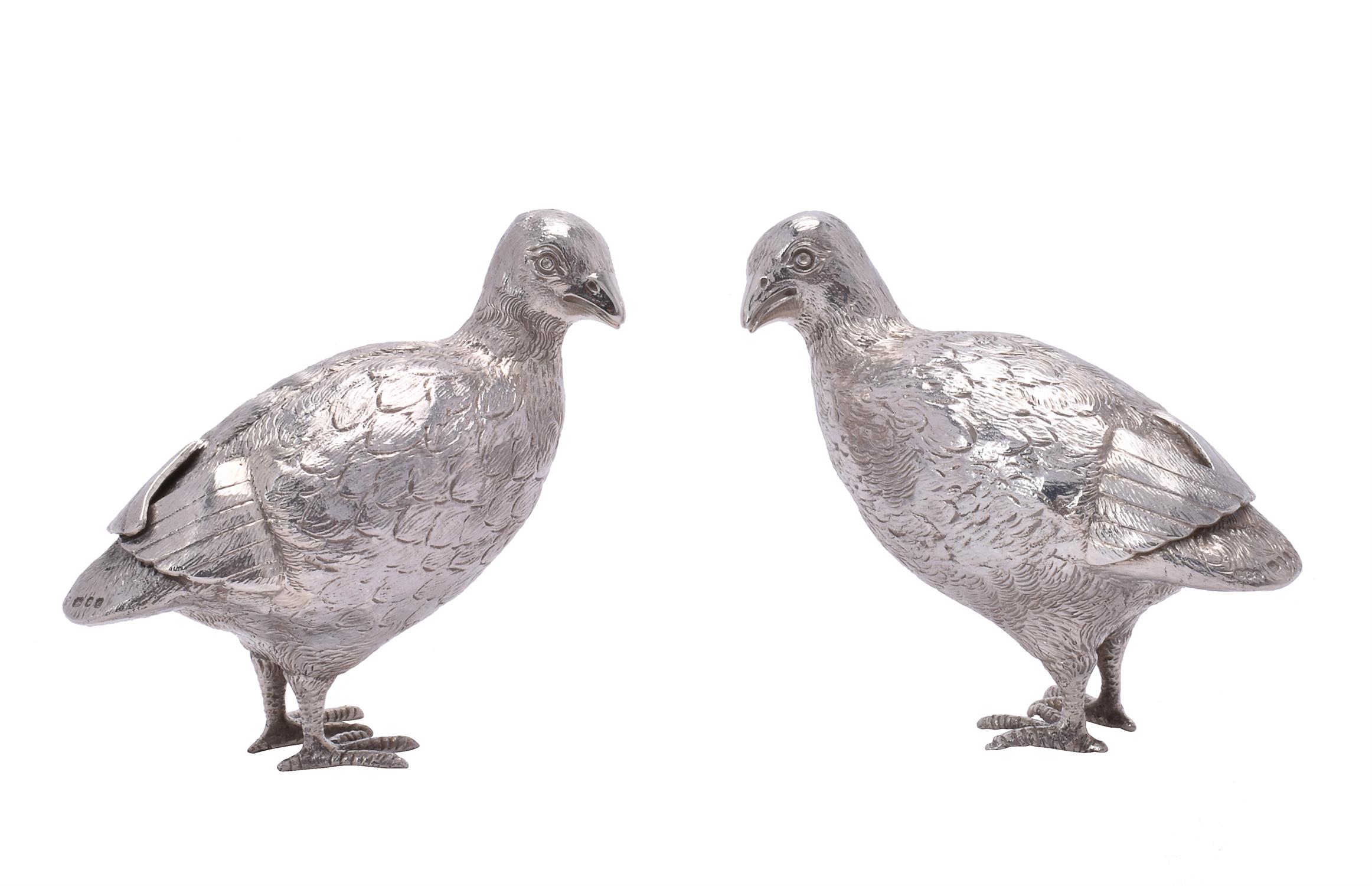 A pair of silver models of grouse by Crichton Brothers