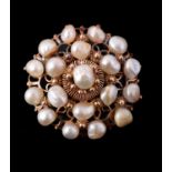A mid 19th century Continental pearl cluster brooch