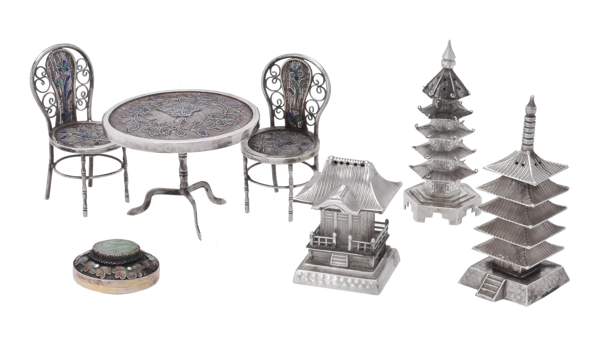 A collection of Chinese export silver and silver coloured toys