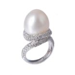 A South Sea cultured pearl and diamond dress ring