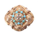 A mid Victorian turquoise, pearl and diamond brooch