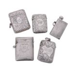 Five silver rounded rectangular vesta cases