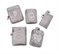 Five silver rounded rectangular vesta cases