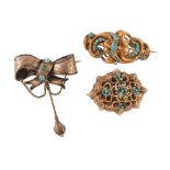 Three Victorian gold turquoise brooches