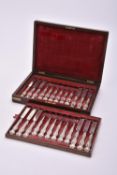 A cased Victorian silver matched set of twelve Albert pattern dessert knives and forks