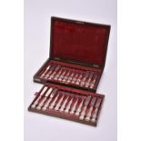 A cased Victorian silver matched set of twelve Albert pattern dessert knives and forks