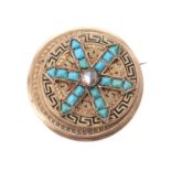 A Victorian turquoise and enamel locket brooch