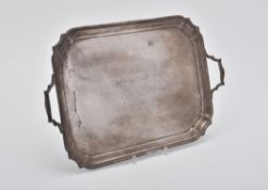 A silver twin handled rectangular tray by C. S. Harris & Sons Ltd.