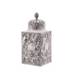 A Victorian silver rectangular tea caddy by William Comyns