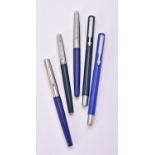 Parker, four blue fountain pens