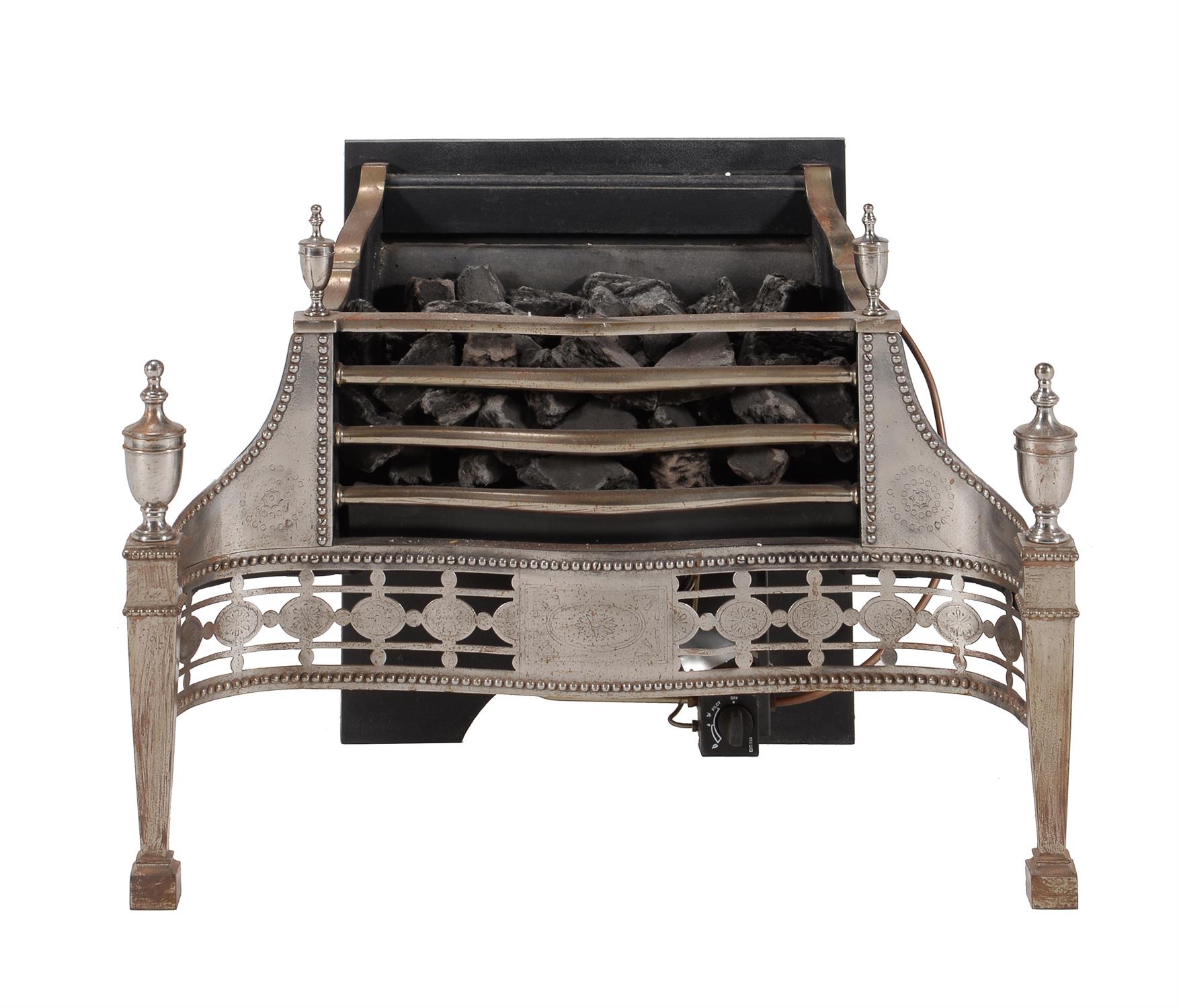 An engraved steel basket grate in George III style