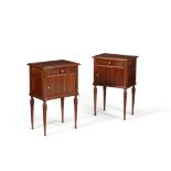 A pair of 'plum pudding' mahogany bedside cabinets