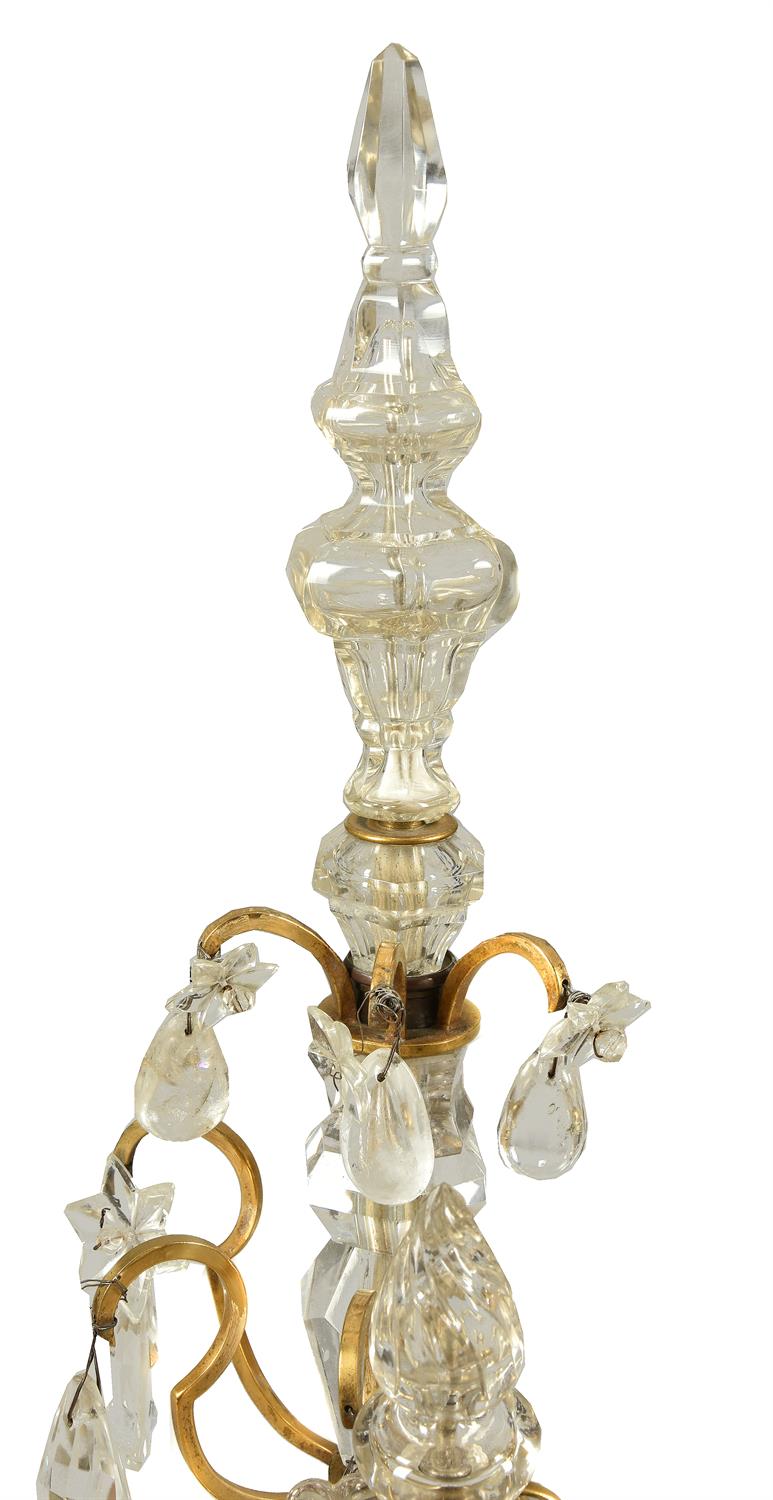 A pair of cut glass and rock crystal mounted gilt metal twin light candelabra in 18th century taste - Image 2 of 2