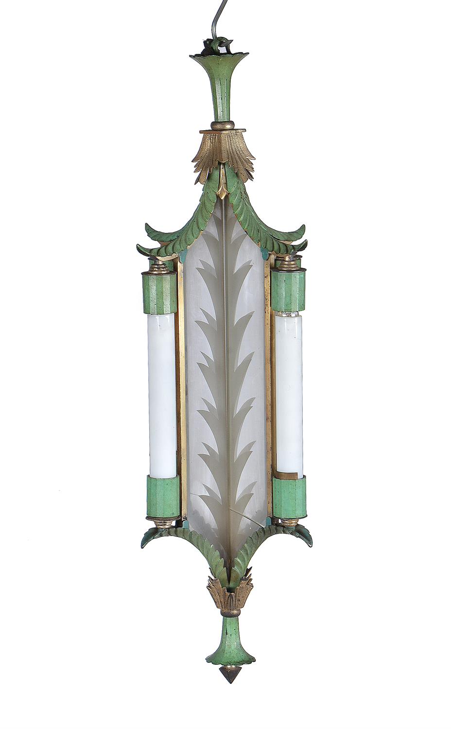 Two similar gilt metal and glass pendant ceiling lights - Image 4 of 4