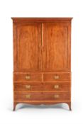 A George III mahogany and satinwood linen press