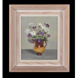Audrey Johnson (British 20th century) , Still life of flowers in a brown jug