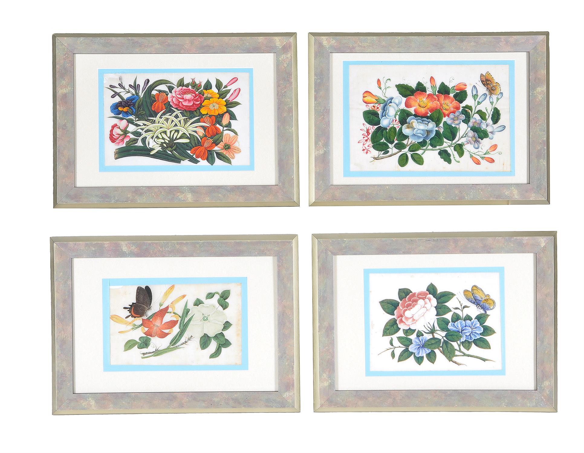 A set of twelve Chinese floral paintings on pith paper