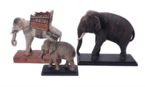 An Indian polychrome painted carved wood model of an Elephant