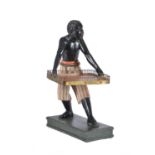 A carved ebonised and painted wood model of a blackamoor