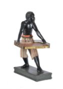 A carved ebonised and painted wood model of a blackamoor