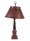 A red and gold painted toleware columnar table lamp