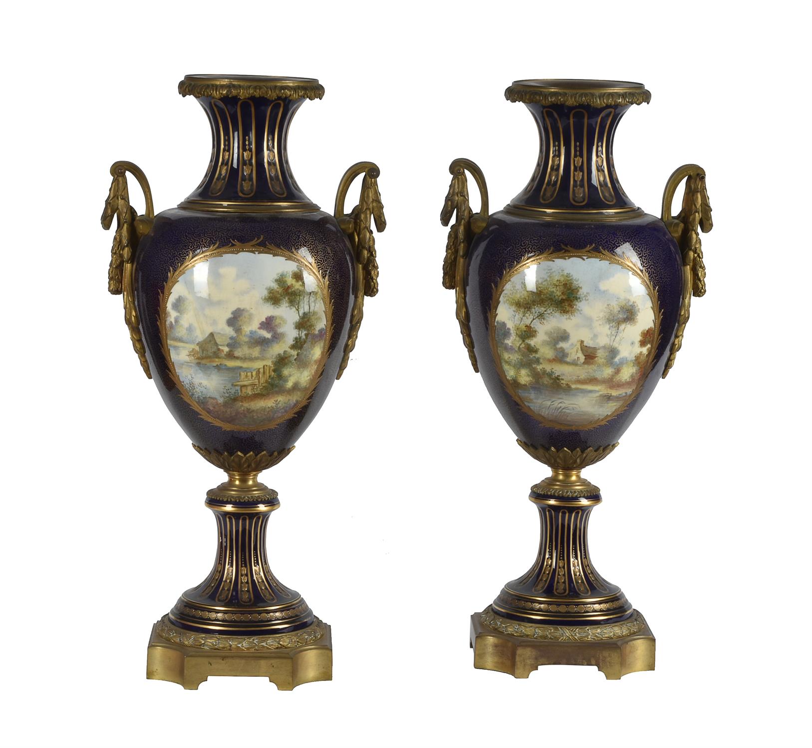 A pair of Sevres-style gilt-metal mounted pottery vases - Image 4 of 5