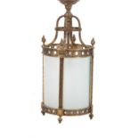 A Continental gilt metal and frosted glass circular hall lantern