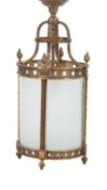 A Continental gilt metal and frosted glass circular hall lantern