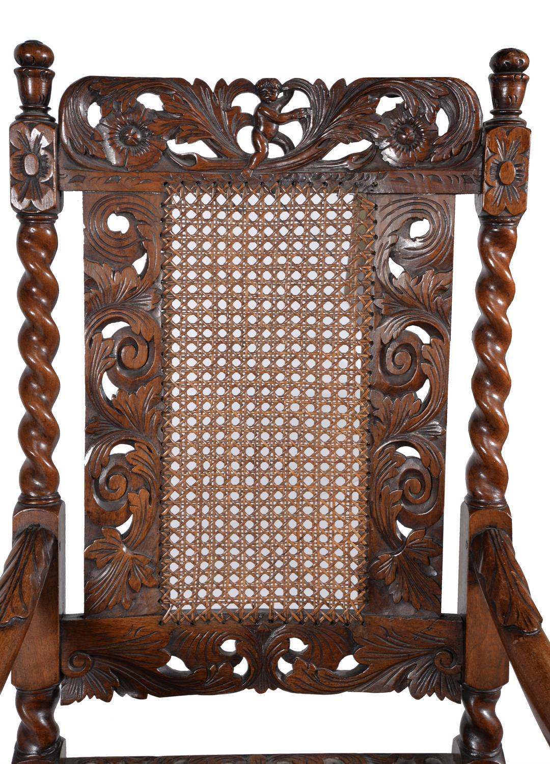 A pair of Charles II caved walnut armchairs - Image 3 of 6