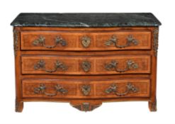 A burr walnut, walnut and chestnut crossbanded commode, in Louis XIV style