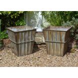 A pair of galvanised metal twin handled planters