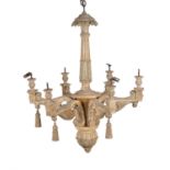 An Italian carved and painted wood six light chandelier in Baroque taste