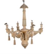 An Italian carved and painted wood six light chandelier in Baroque taste