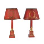 A pair of toleware columnar table lamps in Empire taste