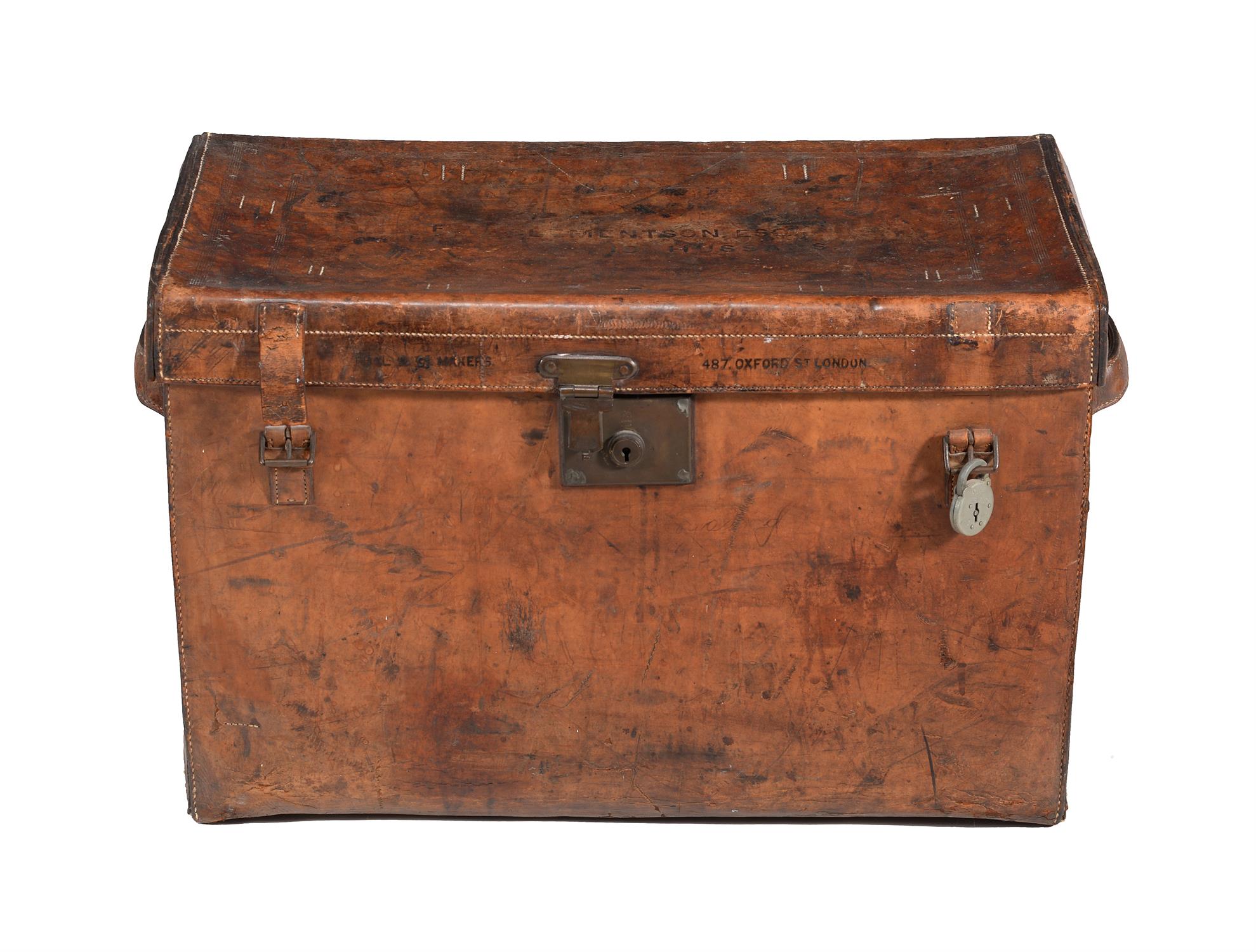 A Victorian hide leather traveling trunk