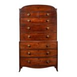 Y A late George III mahogany and ebony inlaid chest on chest